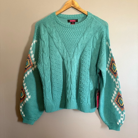 Rock & Roll Denim Sweaters - NWT Rock & Roll Denim Sweater with Aztec Sleeves Size Small